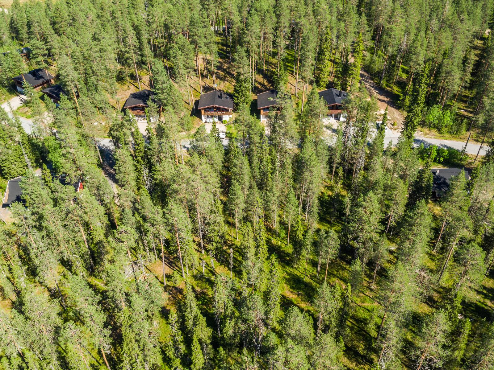 Kesäinen ilmakuva tonttialueesta, Muutamalle tontille on jo rakennettu.