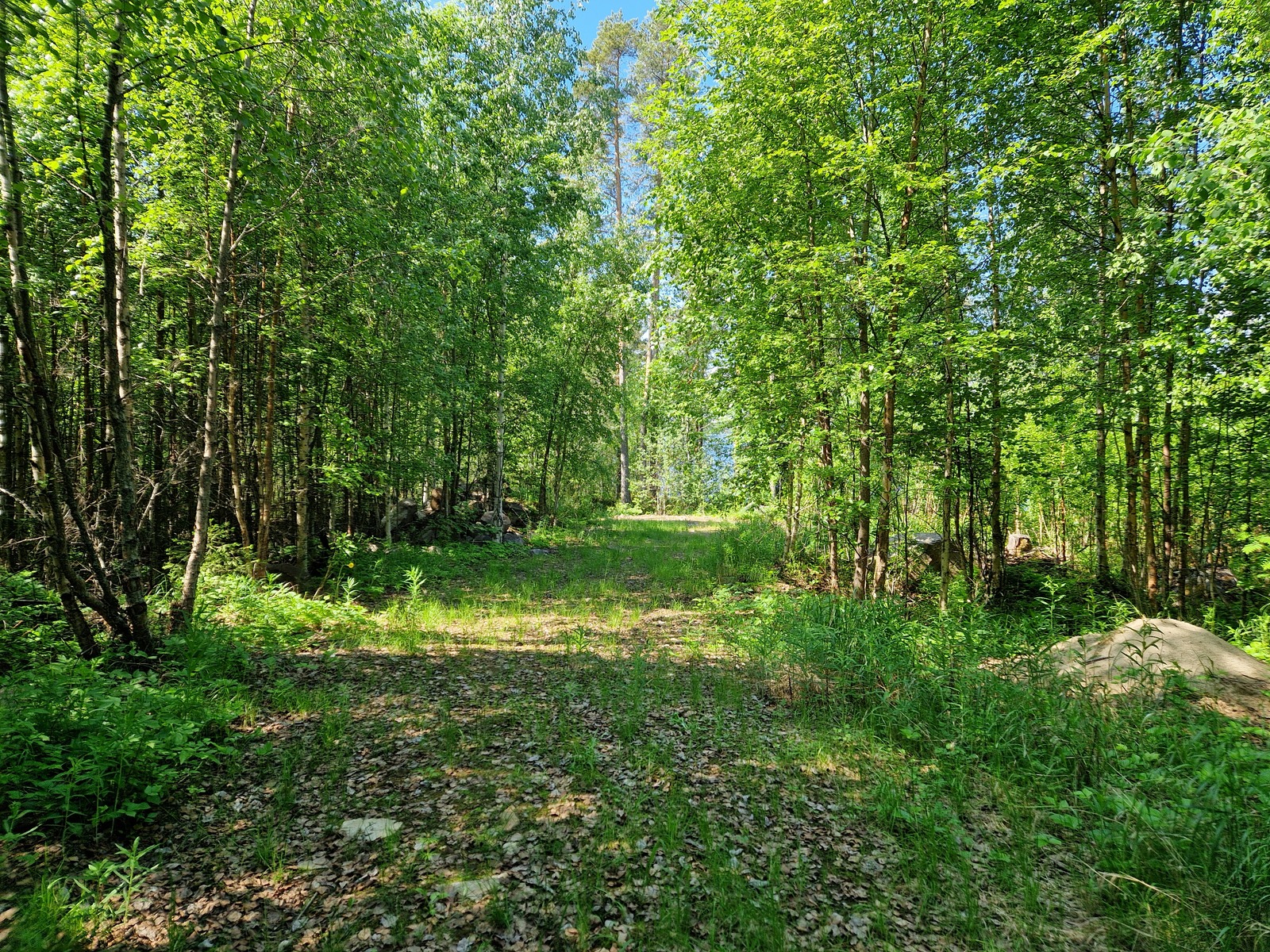 Tontille on tehty valmiiksi tien pohja rantaan.