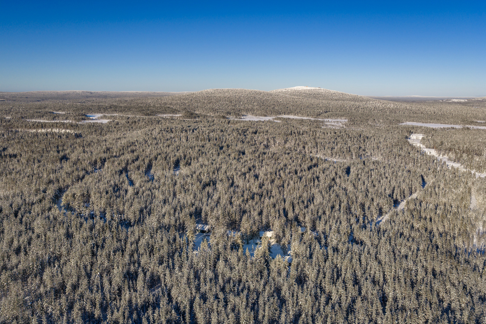 Talvinen kuva Pytkynharjun alueesta ilmasta kuvattuna