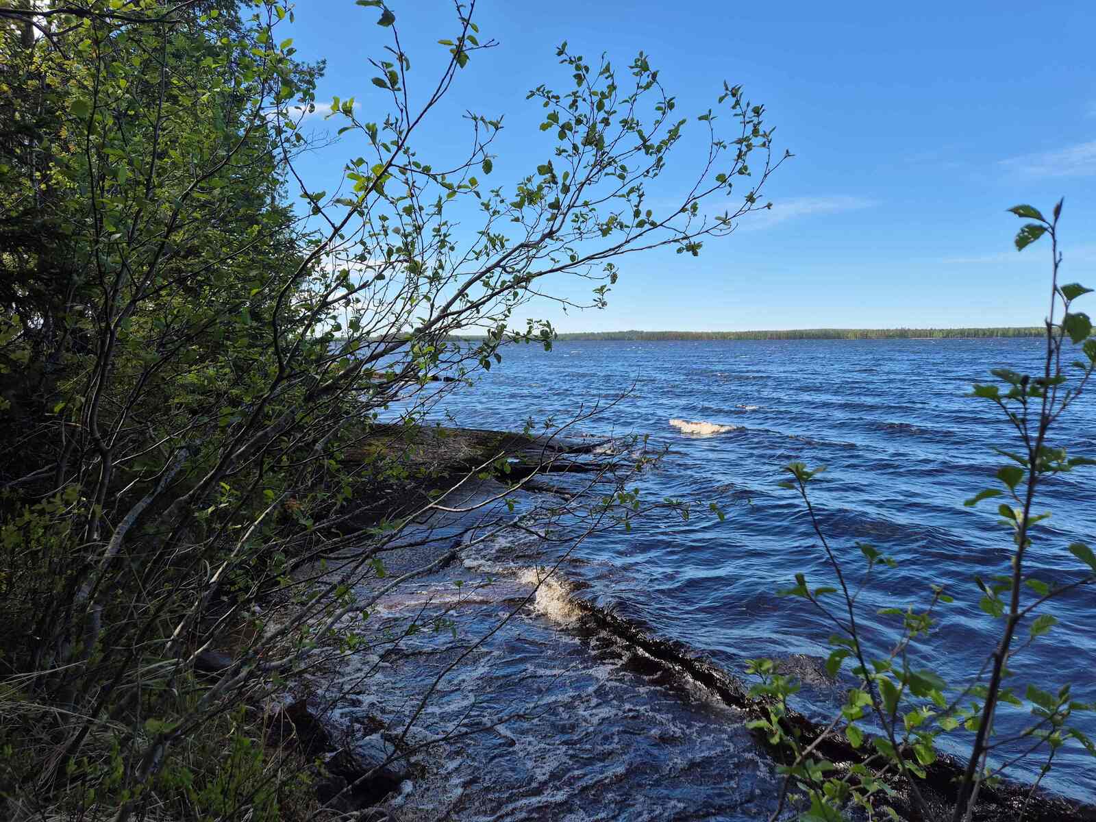 Tontin rannassa on kalliota veden ja aaltojen alla.